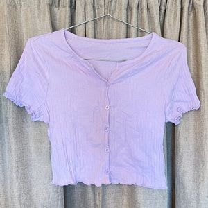 Y2K Button-Down Crop Top- Lavender with Wavy Trim